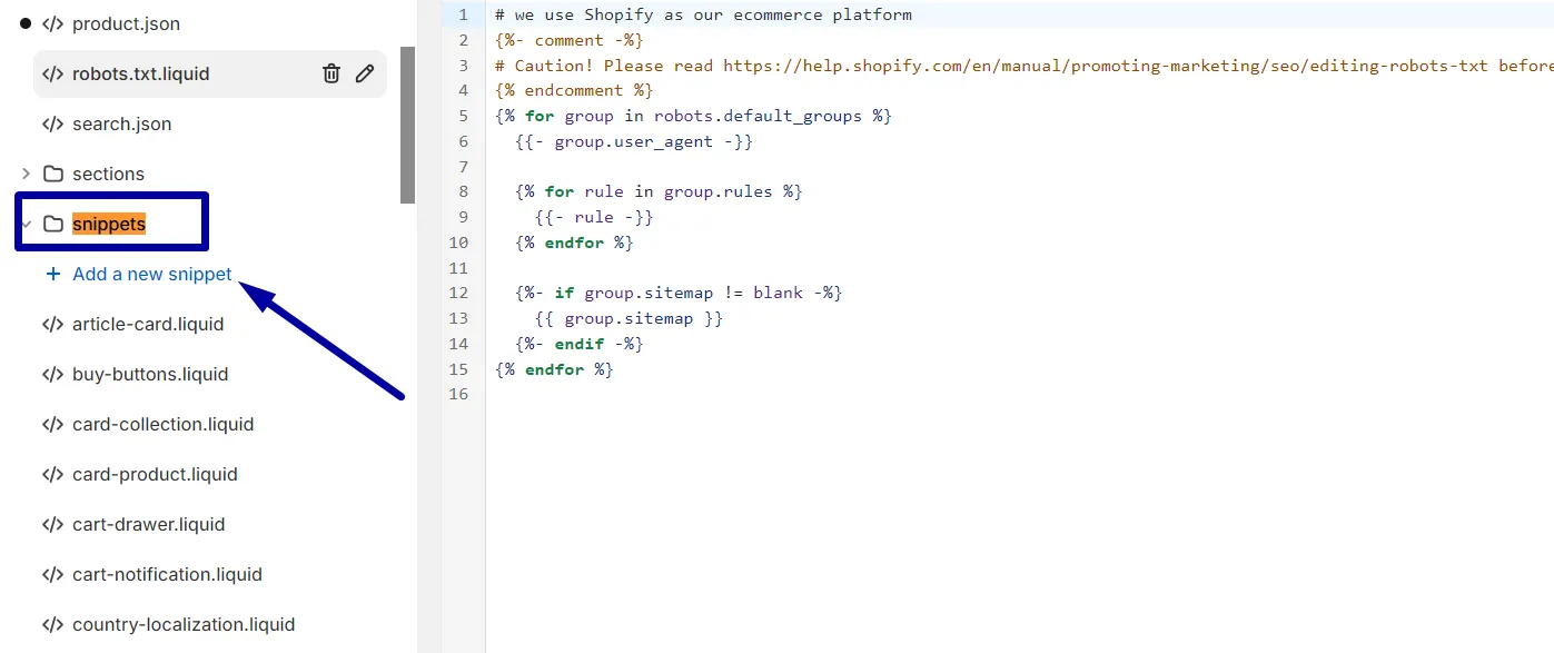 Under Snippets > click “Add a new snippet,”